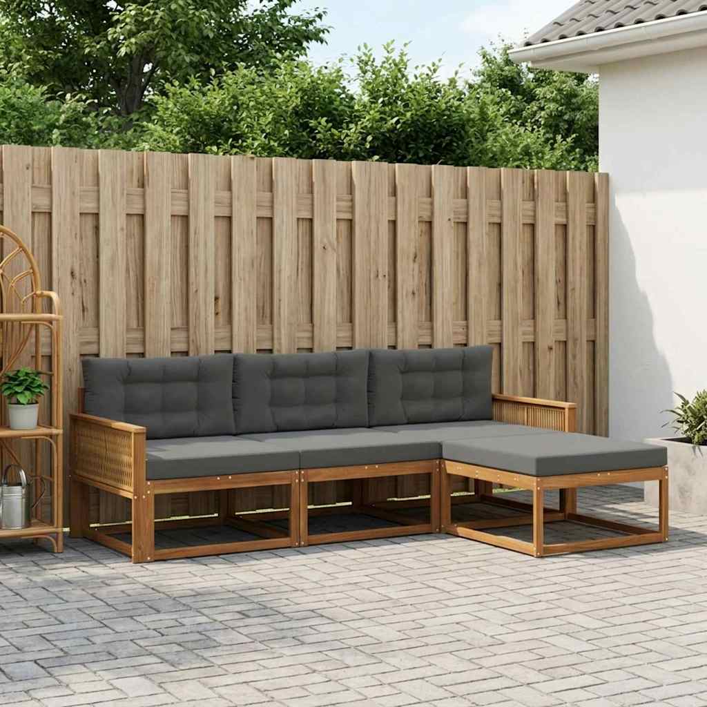 Buiten bankenset met kussen 4 pcs Natuurlijk en Antraciet