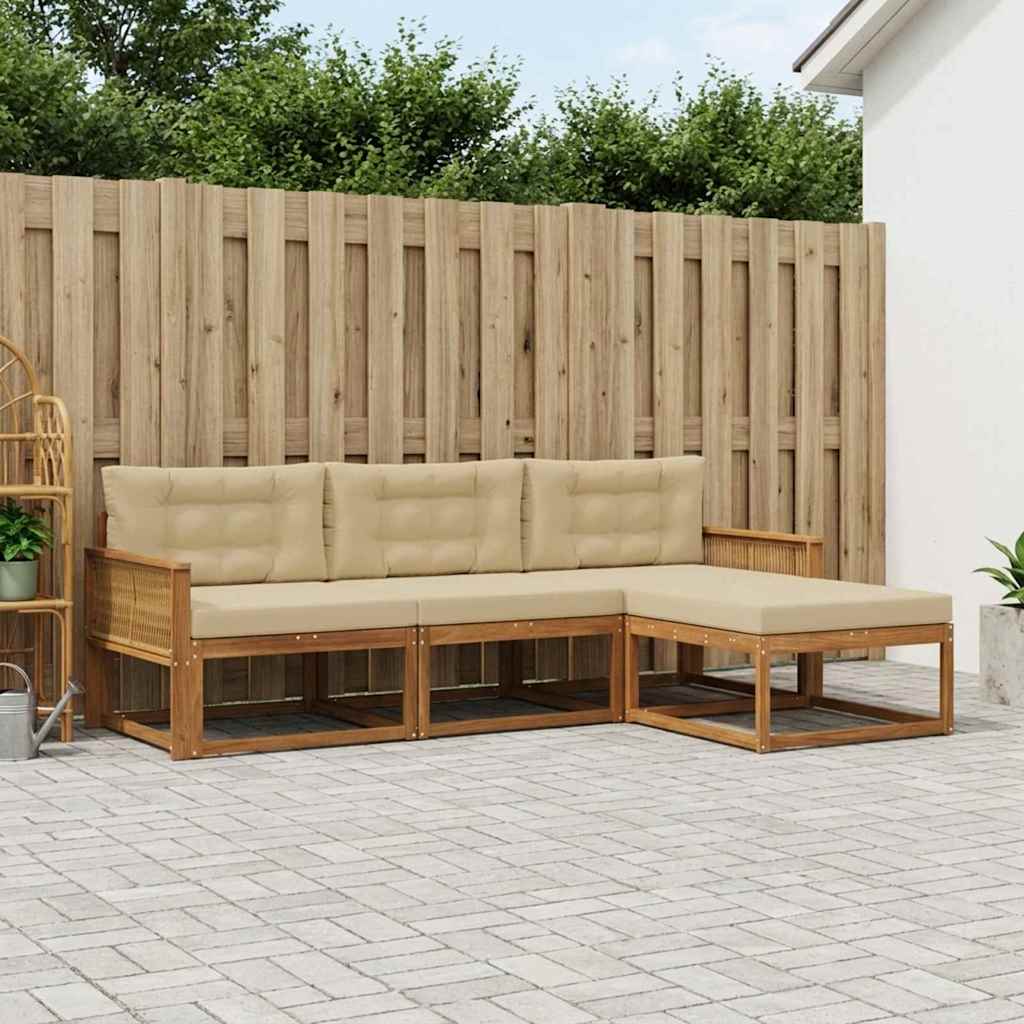 Buiten bankenset met kussen 4 pcs Natuurlijk en Beige – afbeelding 1
