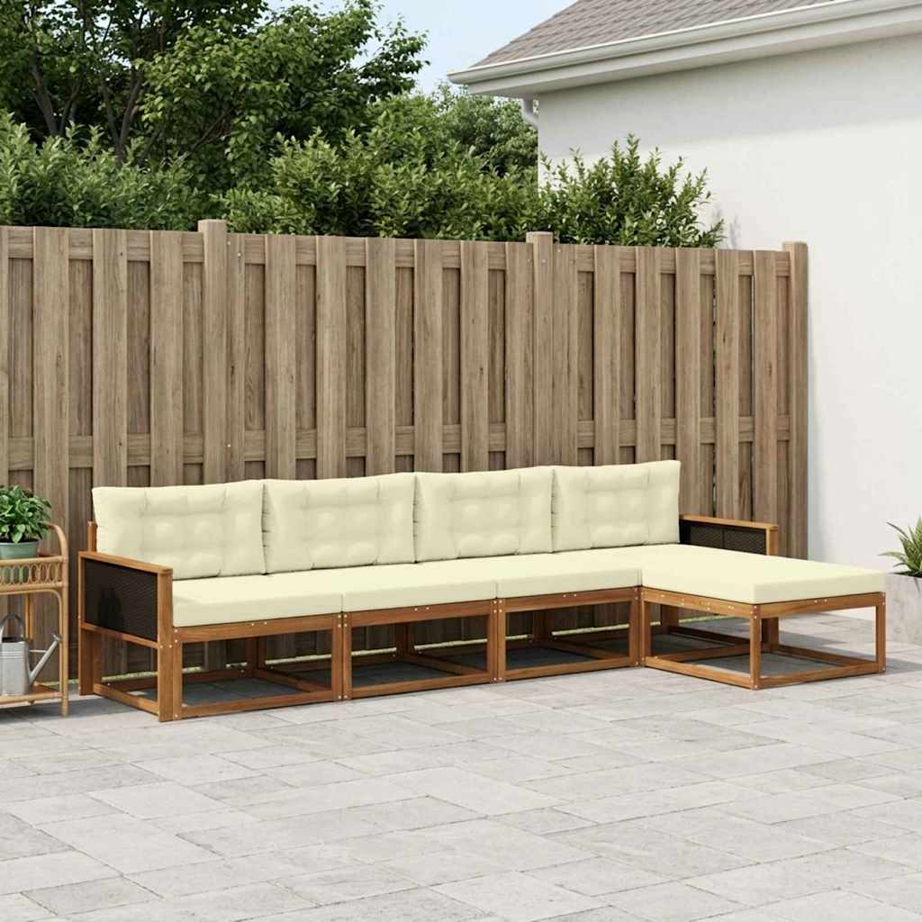 Buiten bankenset met kussen 5 pcs Natuurlijk en Crème – afbeelding 1