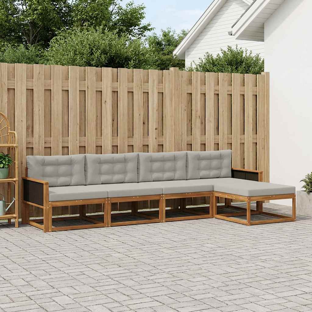Buiten bankenset met kussen 5 pcs Natuurlijk en Lichtgrijs