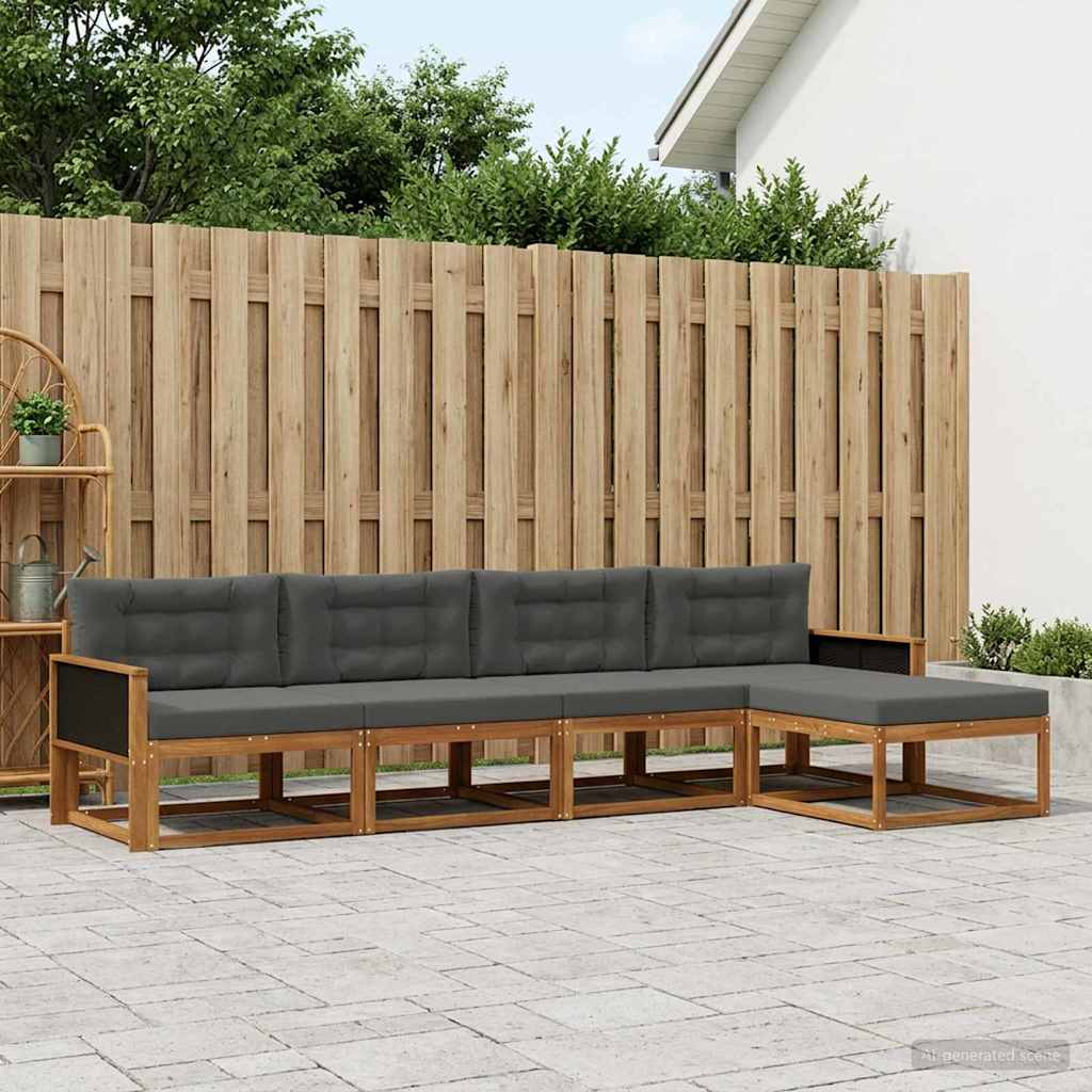 Buiten bankenset met kussen 5 pcs Natuurlijk en Antraciet