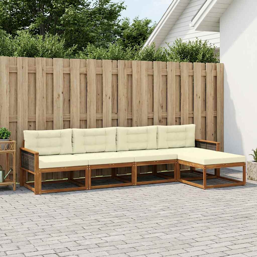 Buiten bankenset met kussen 5 pcs Natuurlijk en Crème – afbeelding 1