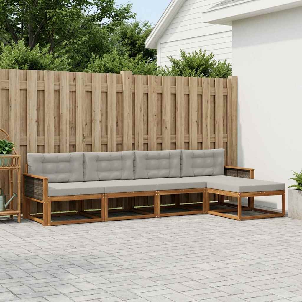 Buiten bankenset met kussen 5 pcs Natuurlijk en Lichtgrijs