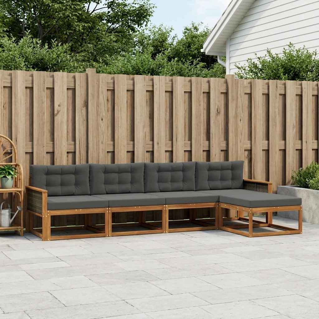 Buiten bankenset met kussen 5 pcs Natuurlijk en Antraciet – afbeelding 1