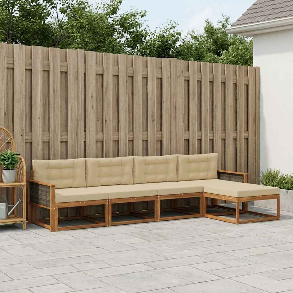 Buiten bankenset met kussen 5 pcs Natuurlijk en Beige – afbeelding 1
