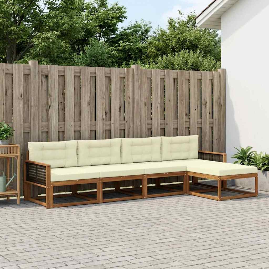Buiten bankenset met kussen 5 pcs Natuurlijk en Crème