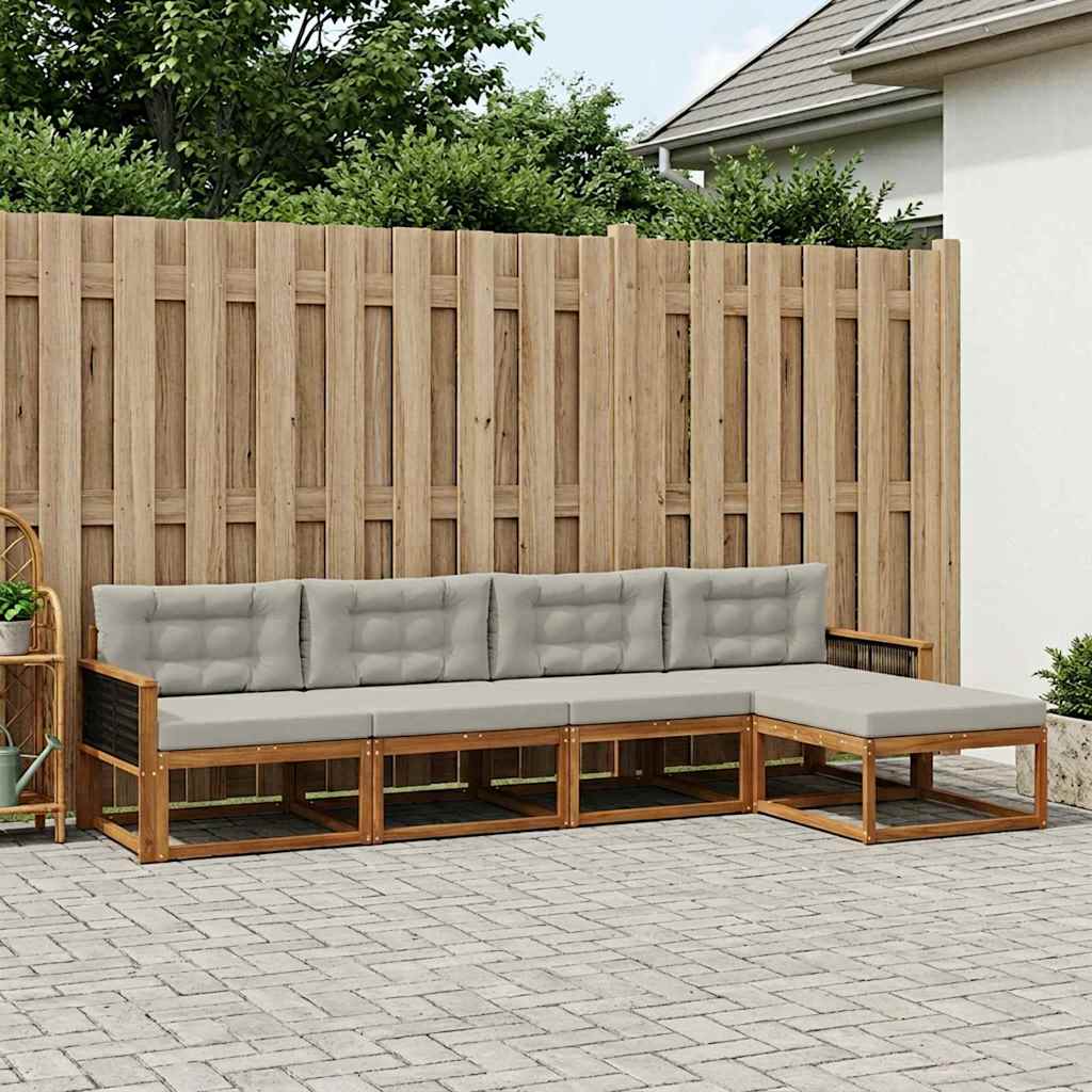 Buiten bankenset met kussen 5 pcs Natuurlijk en Lichtgrijs