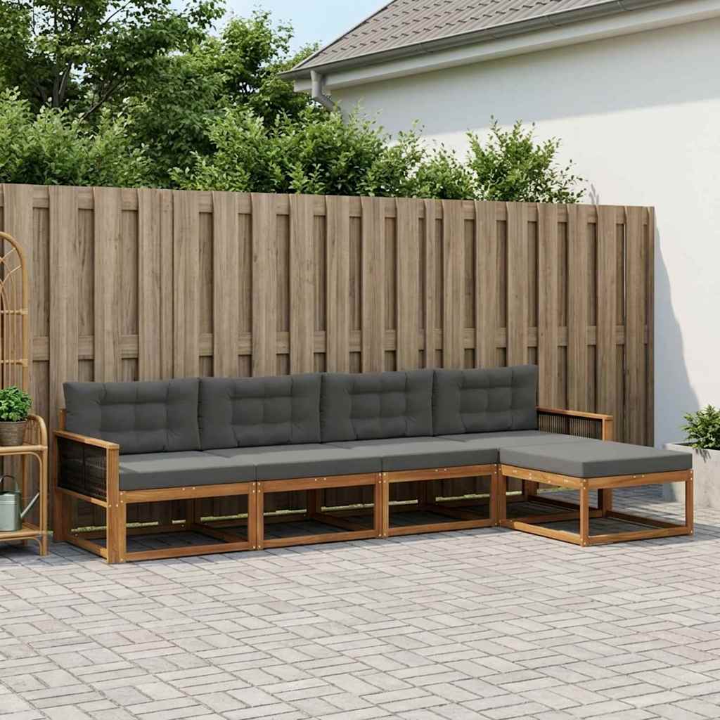 Buiten bankenset met kussen 5 pcs Natuurlijk en Antraciet – afbeelding 1