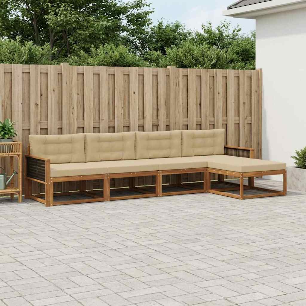 Buiten bankenset met kussen 5 pcs Natuurlijk en Beige