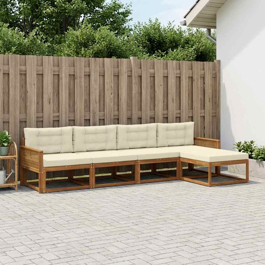 Buiten bankenset met kussen 5 pcs Natuurlijk en Crème