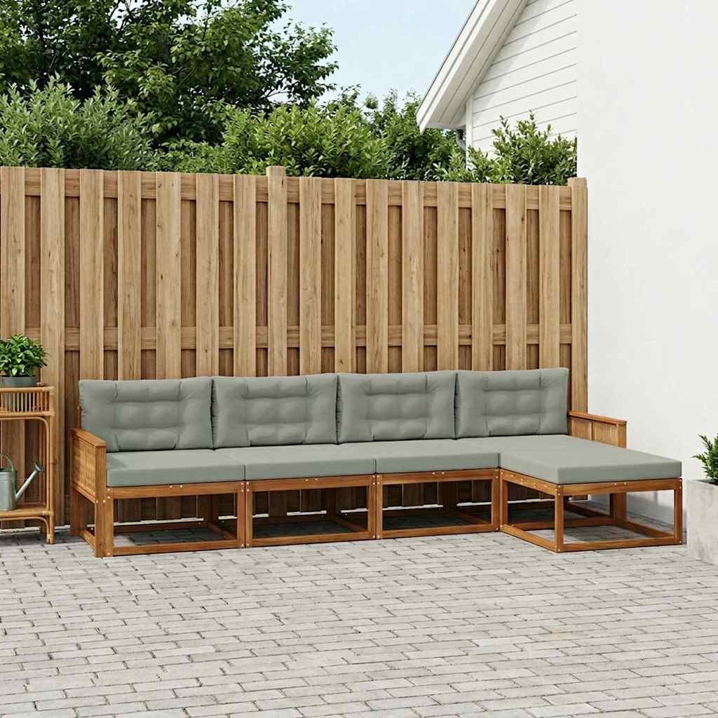 Buiten bankenset met kussen 5 pcs Natuurlijk en Lichtgrijs – afbeelding 1