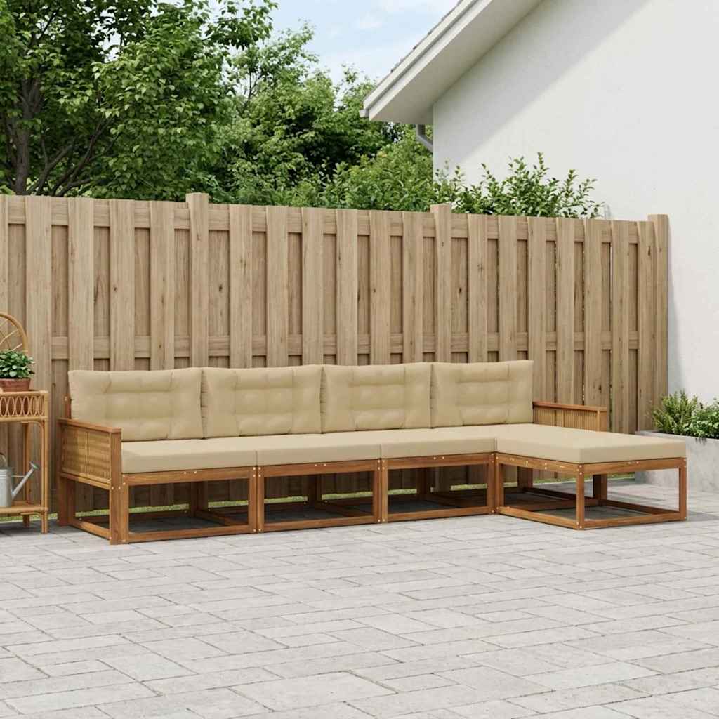 Buiten bankenset met kussen 5 pcs Natuurlijk en Beige