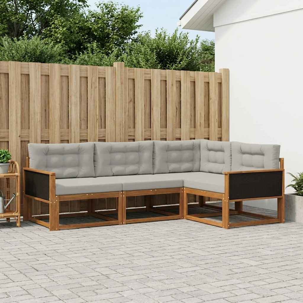 Buiten bankenset met kussen 4 pcs Natuurlijk en Lichtgrijs