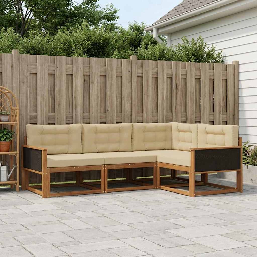 Buiten bankenset met kussen 4 pcs Natuurlijk en Beige