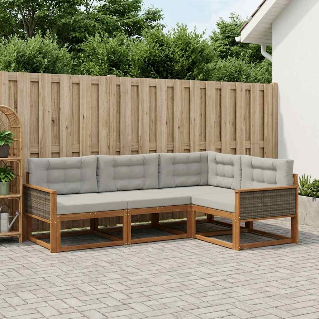 Buiten bankenset met kussen 4 pcs Natuurlijk en Lichtgrijs