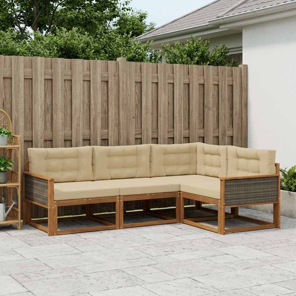 Buiten bankenset met kussen 4 pcs Natuurlijk en Beige