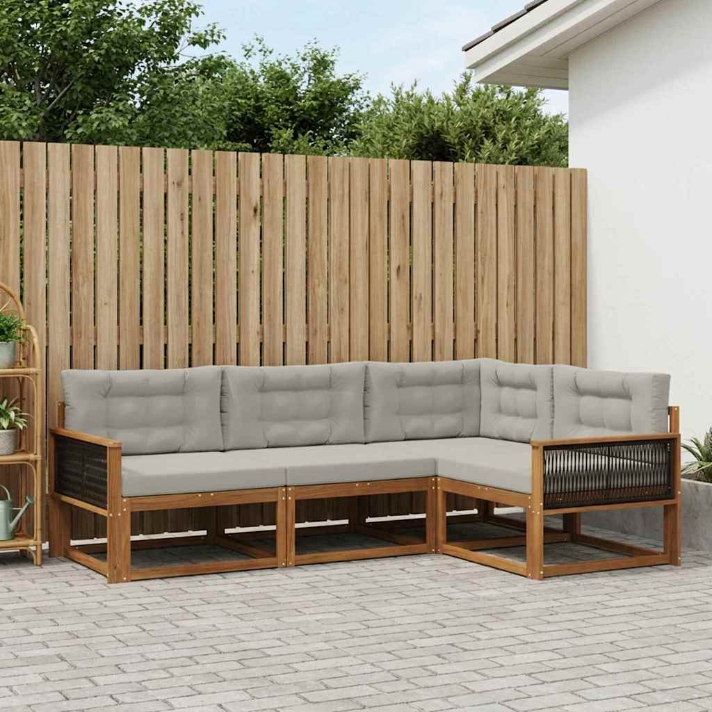 Buiten bankenset met kussen 4 pcs Natuurlijk en Lichtgrijs