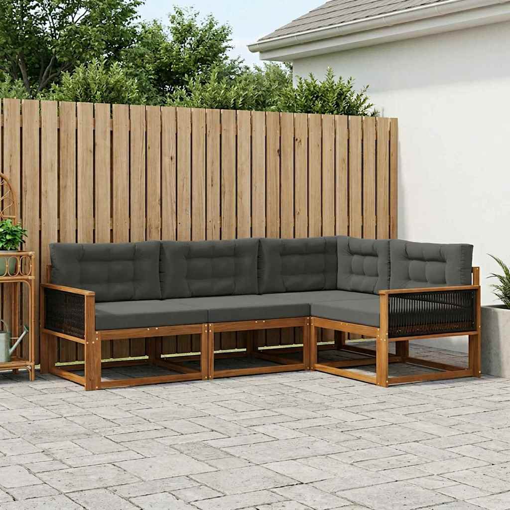 Buiten bankenset met kussen 4 pcs Natuurlijk en Antraciet
