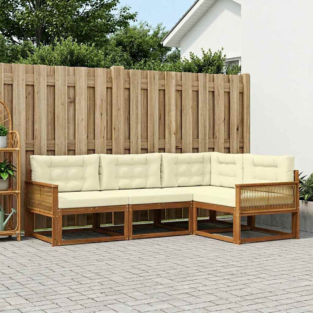 Buiten bankenset met kussen 4 pcs Natuurlijk en Crème – afbeelding 1