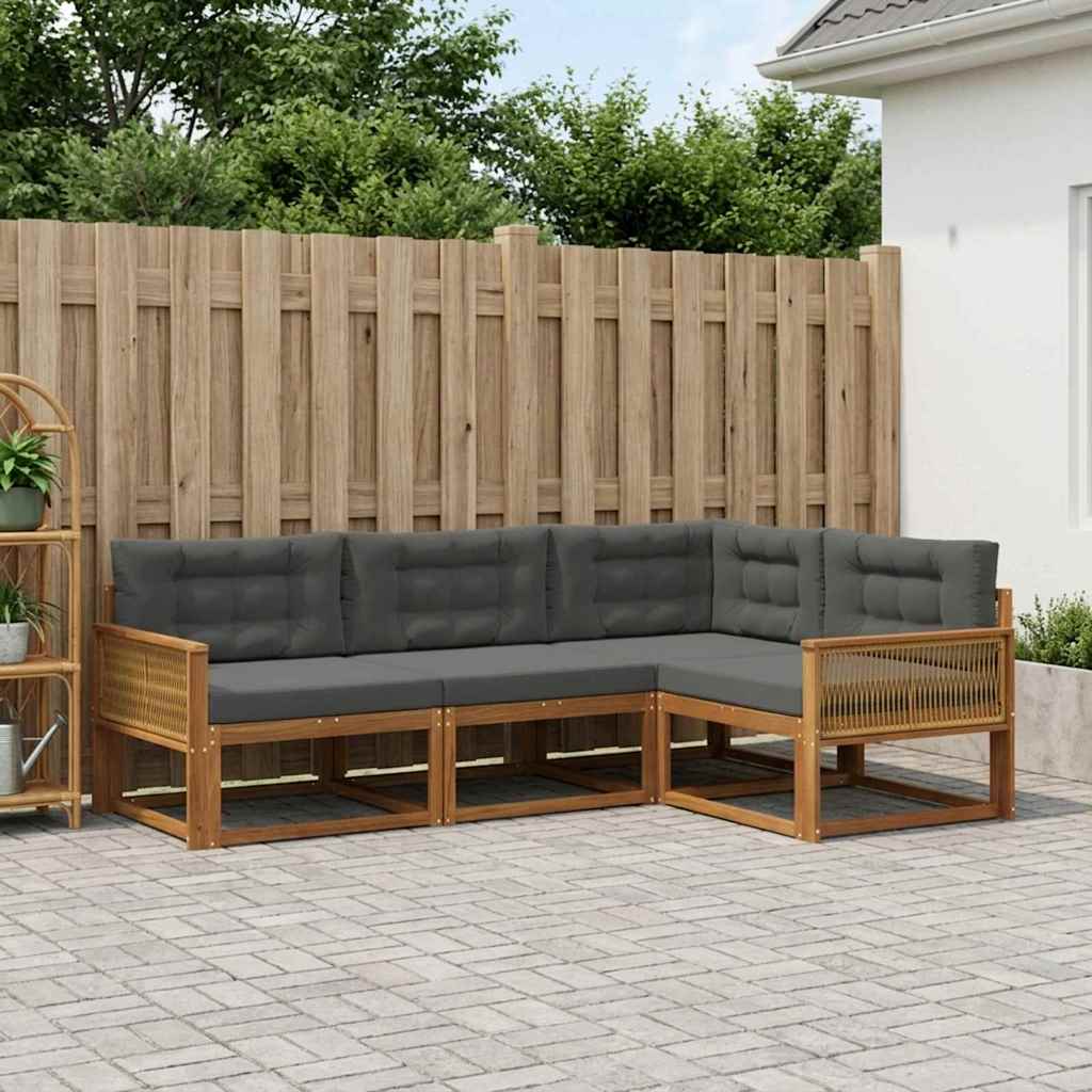 Buiten bankenset met kussen 4 pcs Natuurlijk en Antraciet