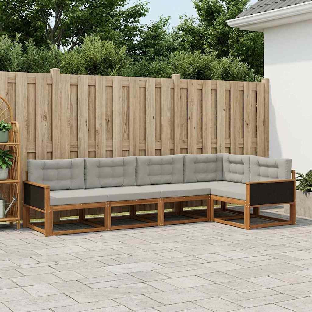 Buiten bankenset met kussen 5 pcs Natuurlijk en Lichtgrijs – afbeelding 1