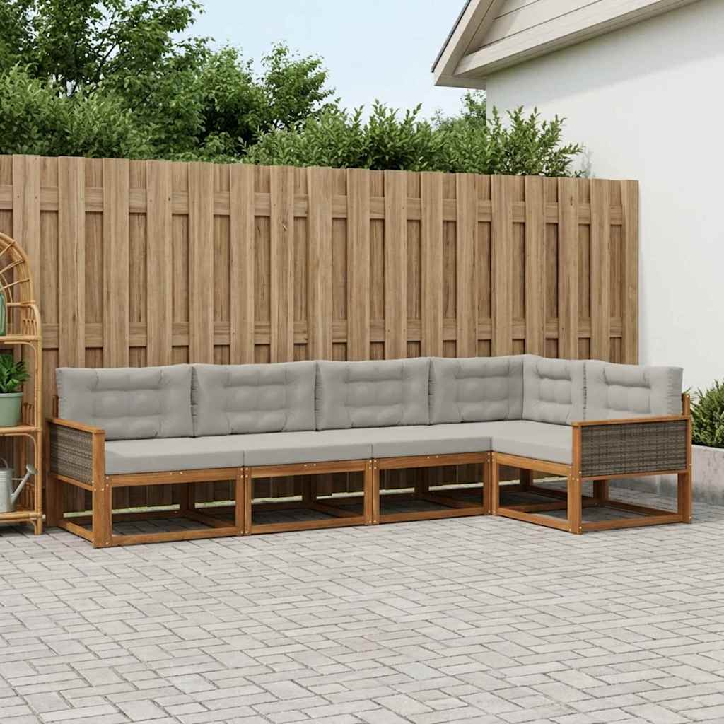 Buiten bankenset met kussen 5 pcs Natuurlijk en Lichtgrijs