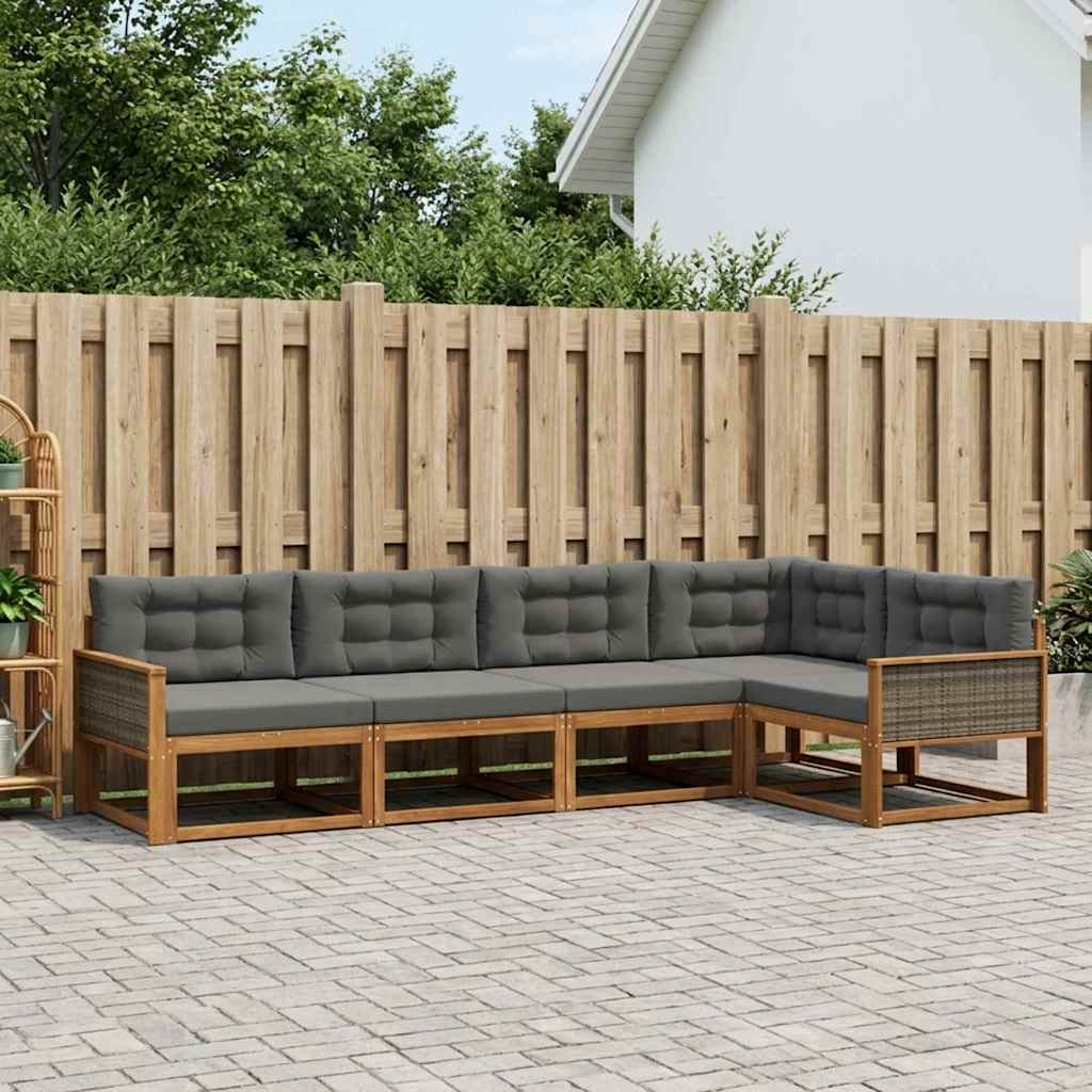 Buiten bankenset met kussen 5 pcs Natuurlijk en Antraciet – afbeelding 1