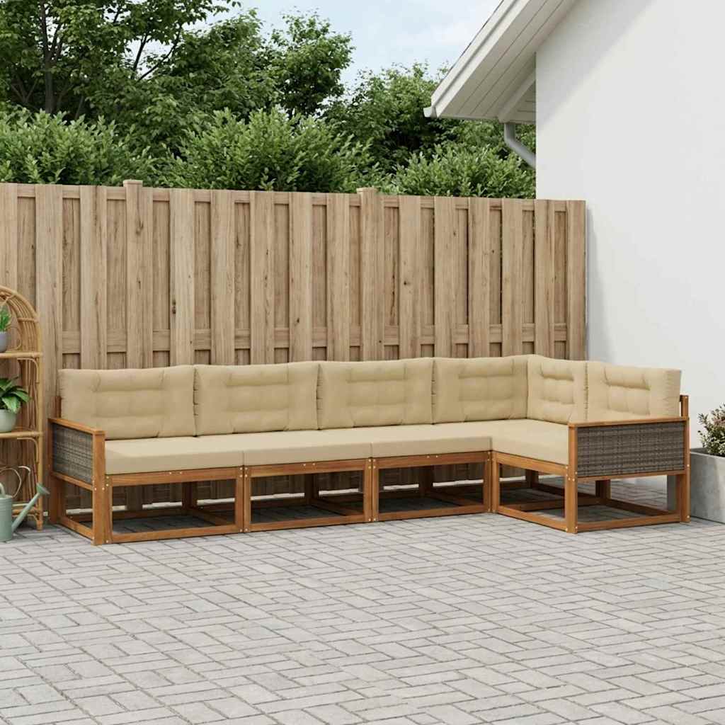Buiten bankenset met kussen 5 pcs Natuurlijk en Beige