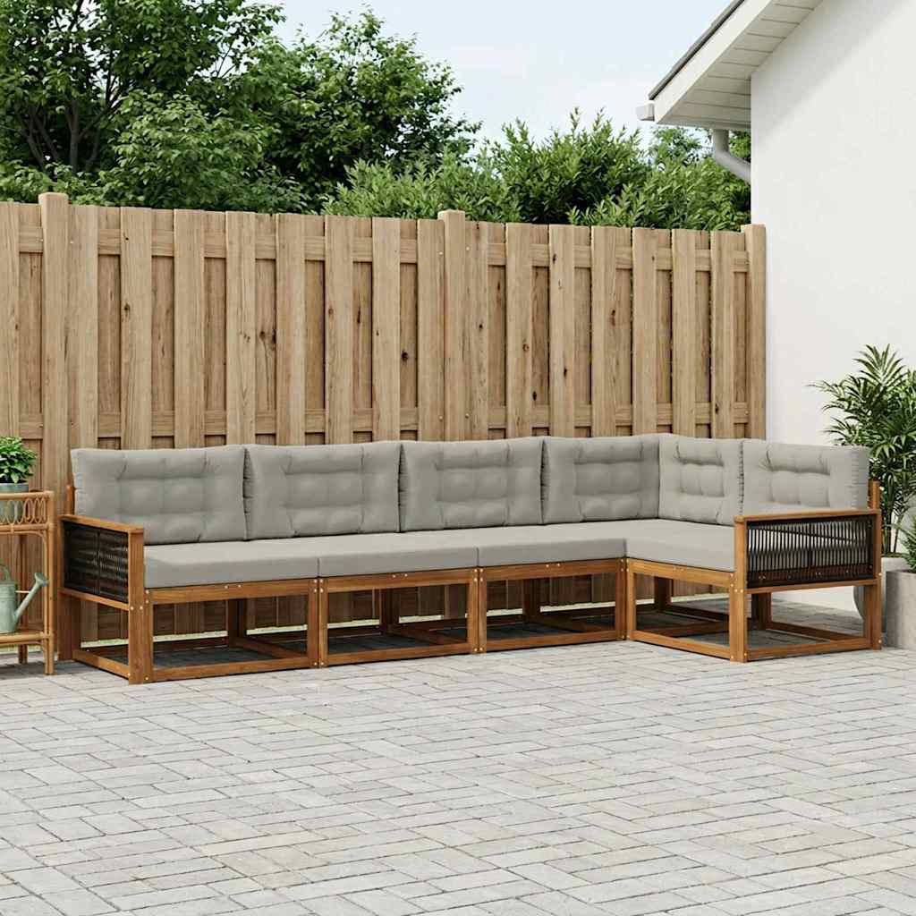 Buiten bankenset met kussen 5 pcs Natuurlijk en Lichtgrijs