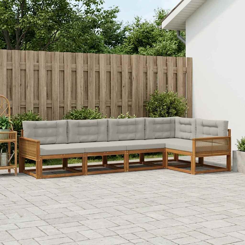 Buiten bankenset met kussen 5 pcs Natuurlijk en Lichtgrijs – afbeelding 1