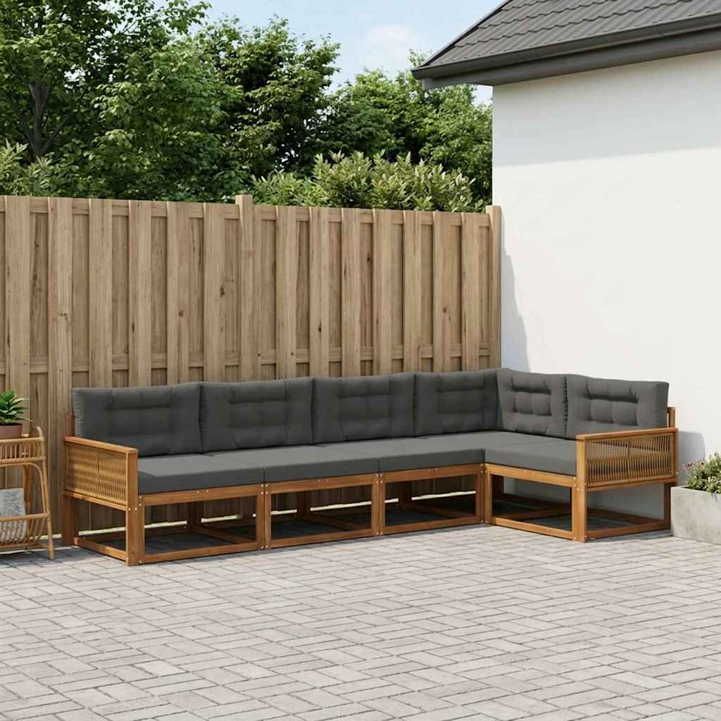 Buiten bankenset met kussen 5 pcs Natuurlijk en Antraciet
