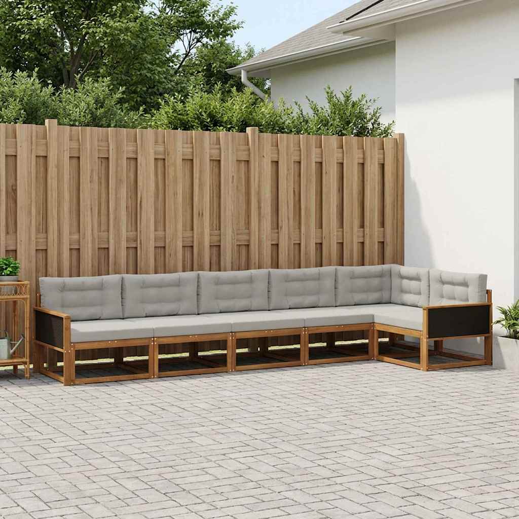 Buiten bankenset met kussen 6 pcs Natuurlijk en Lichtgrijs – afbeelding 1