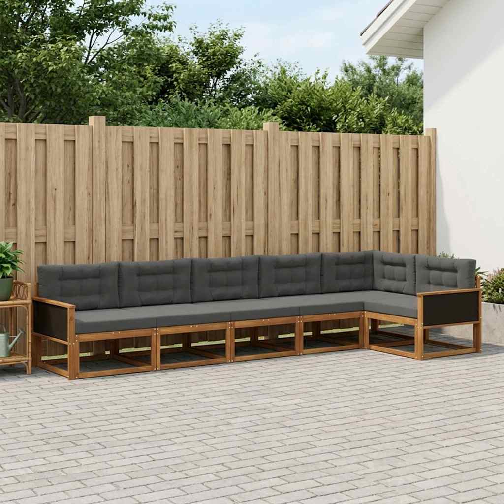Buiten bankenset met kussen 6 pcs Natuurlijk en Antraciet