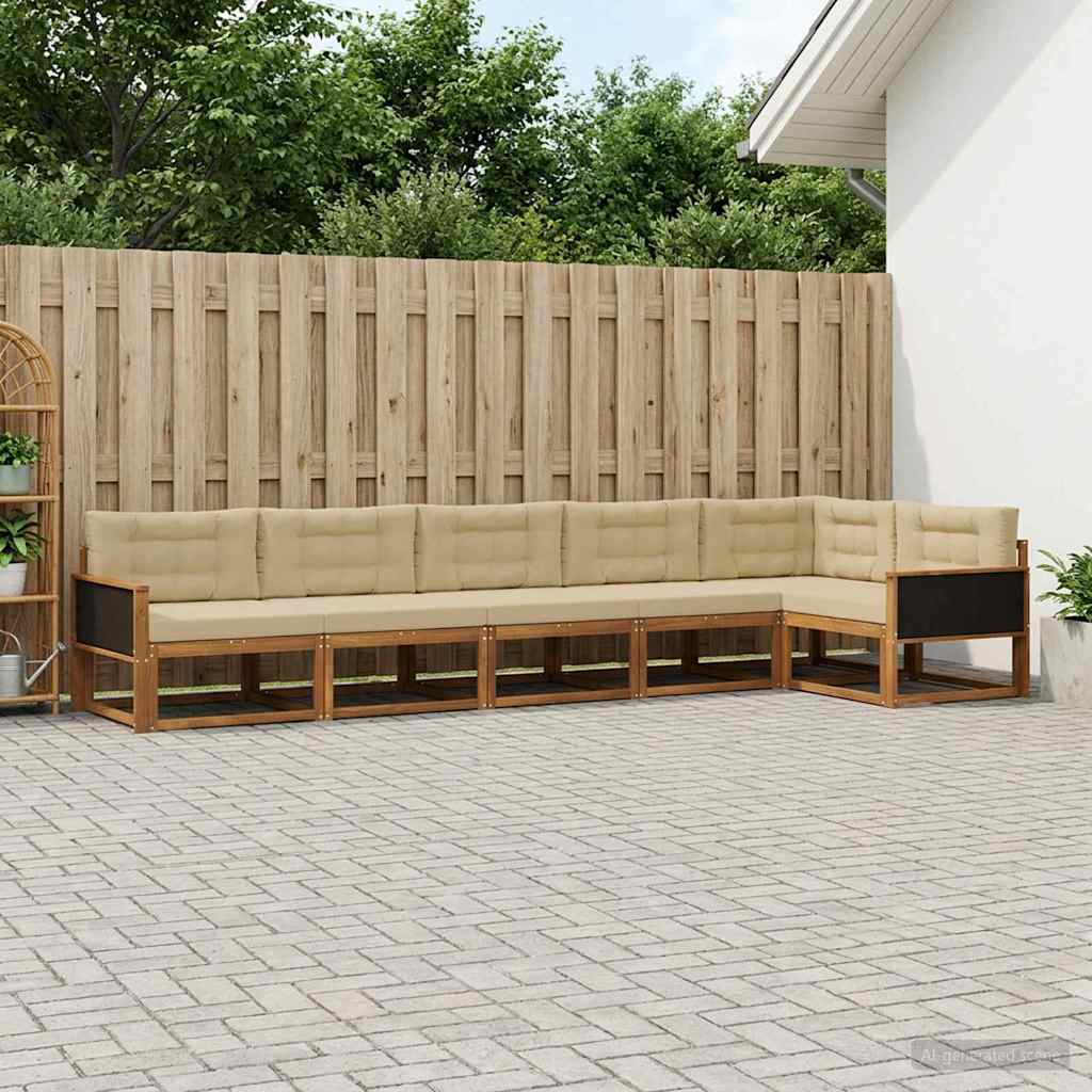 Buiten bankenset met kussen 6 pcs Natuurlijk en Beige