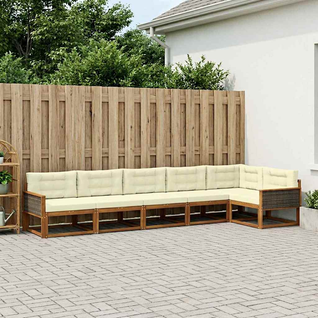 Buiten bankenset met kussen 6 pcs Natuurlijk en Crème