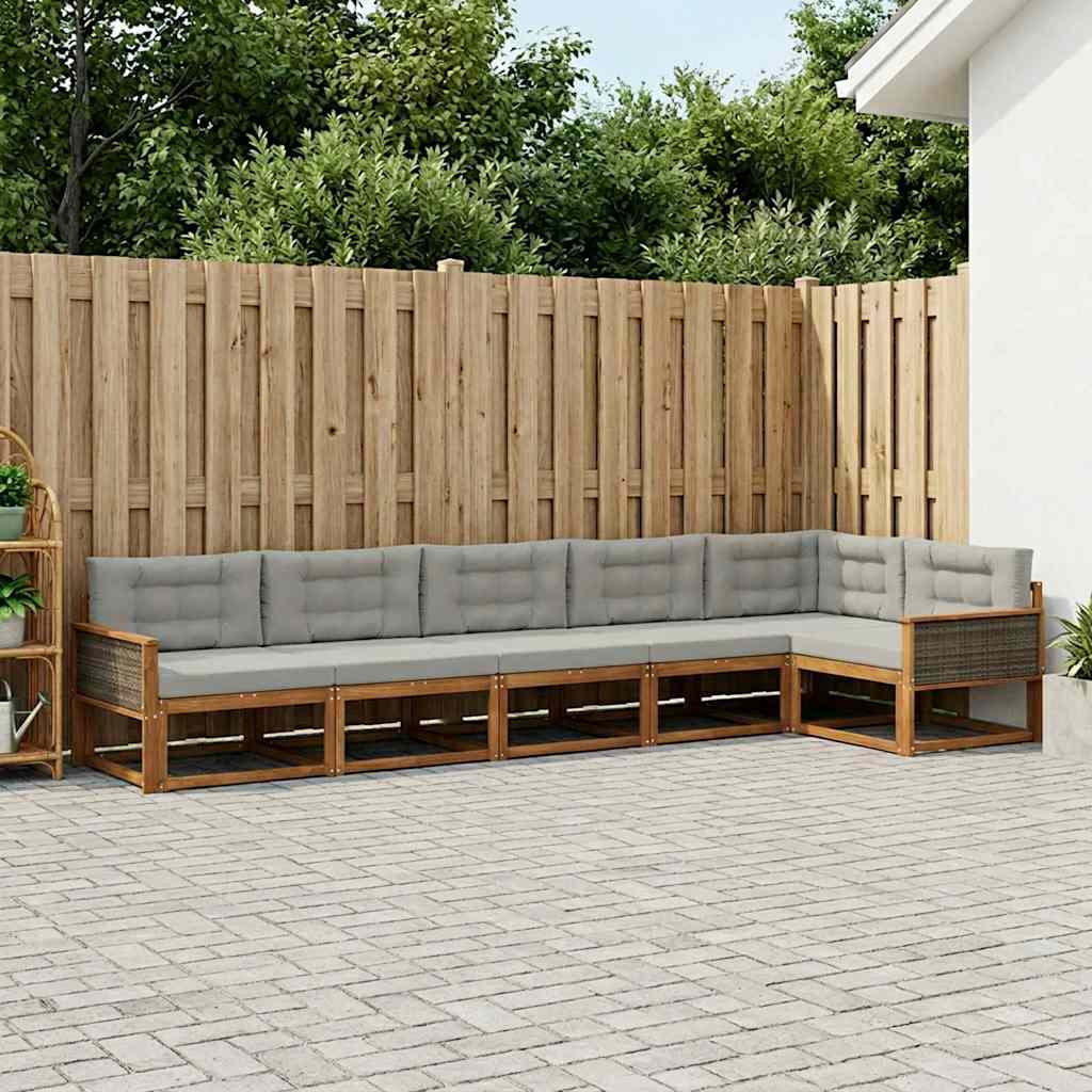Buiten bankenset met kussen 6 pcs Natuurlijk en Lichtgrijs