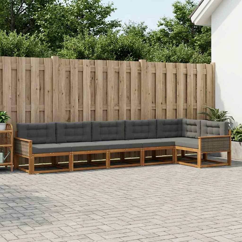 Buiten bankenset met kussen 6 pcs Natuurlijk en Antraciet – afbeelding 1
