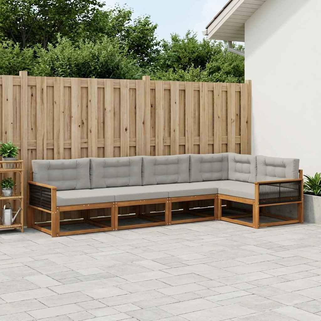 Buiten bankenset met kussen 6 pcs Natuurlijk en Lichtgrijs – afbeelding 1