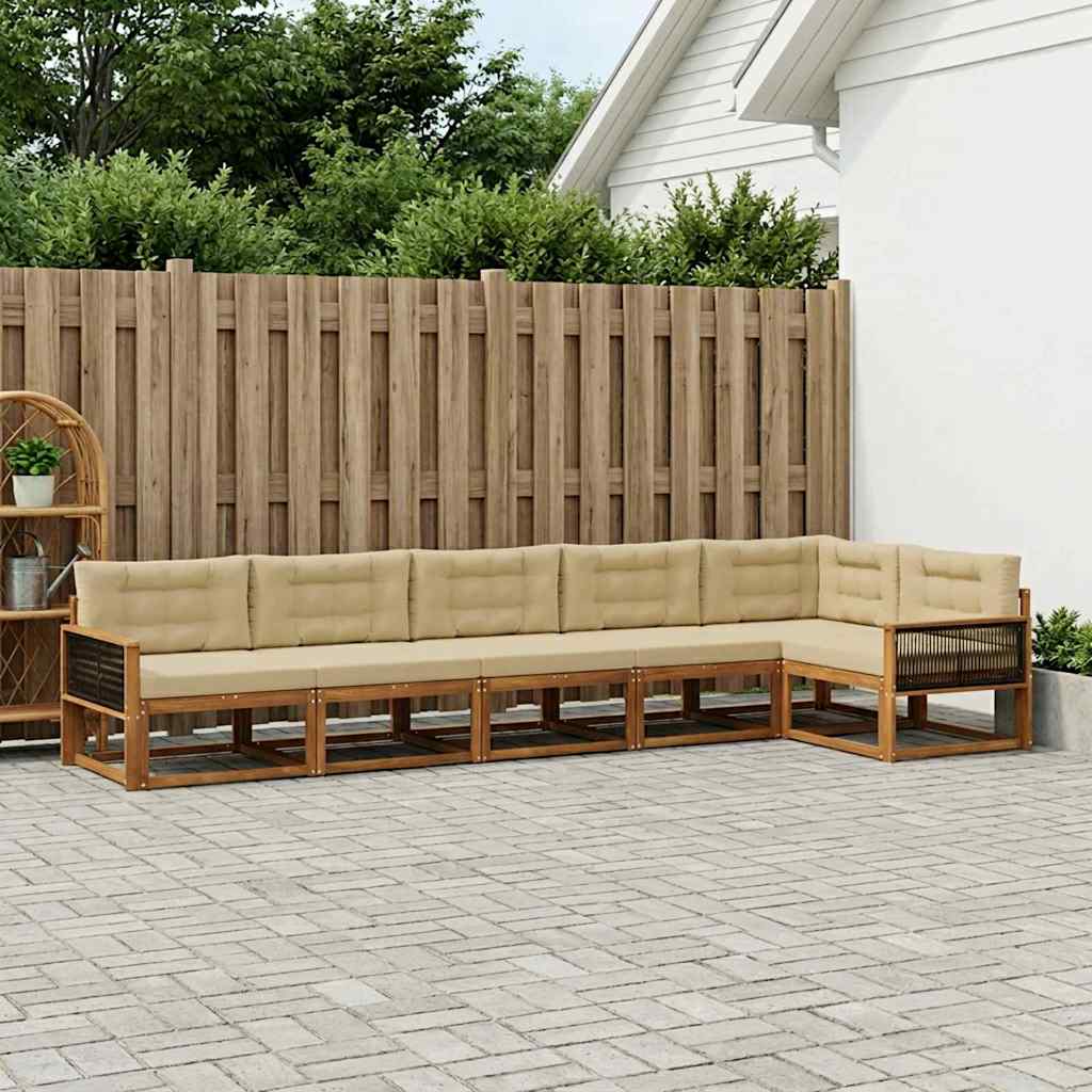Buiten bankenset met kussen 6 pcs Natuurlijk en Beige
