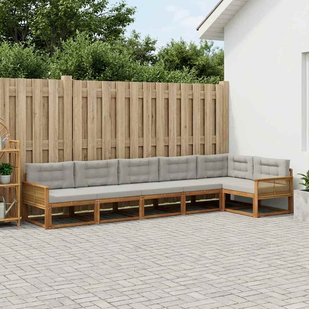 Buiten bankenset met kussen 6 pcs Natuurlijk en Lichtgrijs