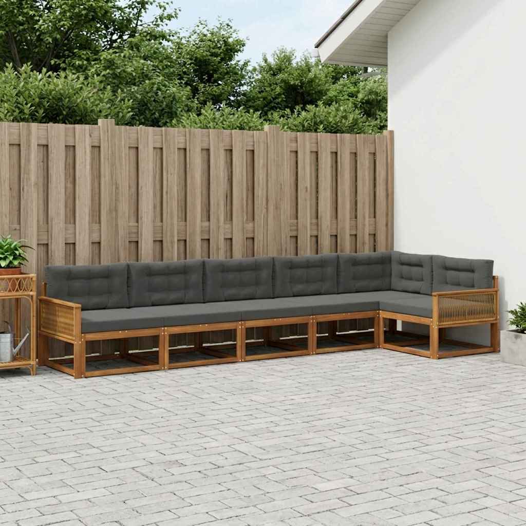 Buiten bankenset met kussen 6 pcs Natuurlijk en Antraciet