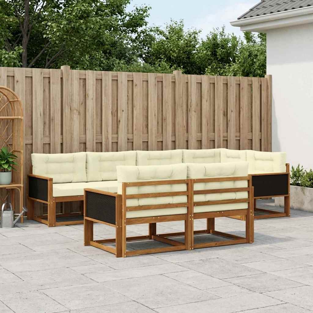 Buiten bankenset met kussen 7 pcs Natuurlijk en Crème – afbeelding 1