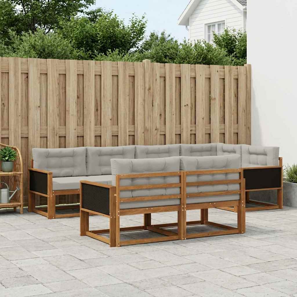 Buiten bankenset met kussen 7 pcs Natuurlijk en Lichtgrijs – afbeelding 1