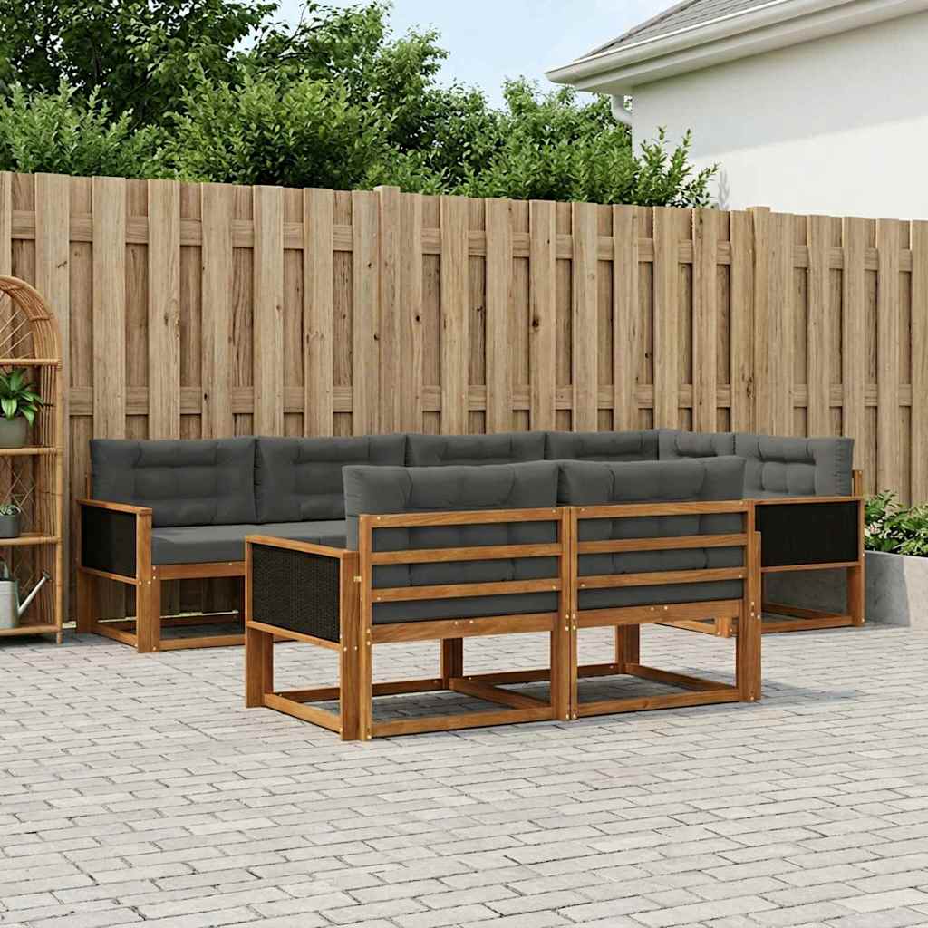 Buiten bankenset met kussen 7 pcs Natuurlijk en Antraciet