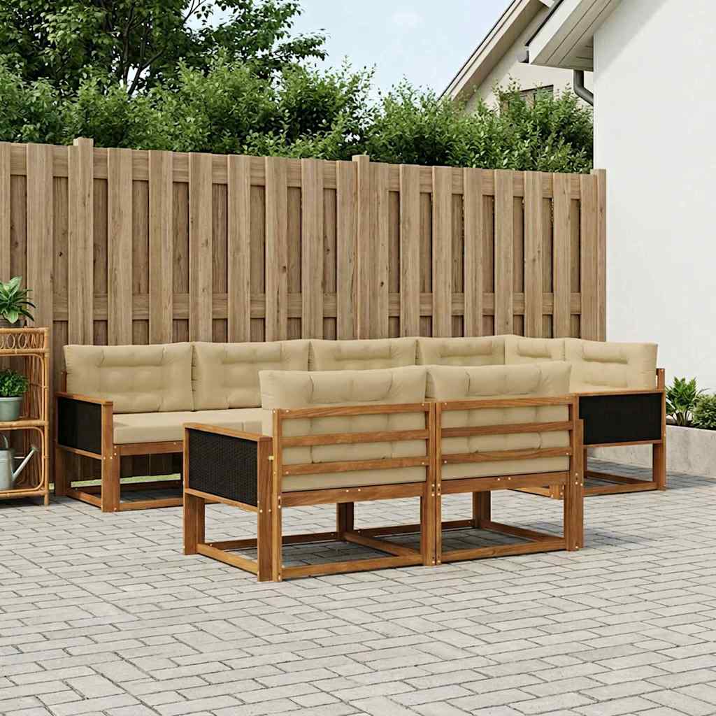 Buiten bankenset met kussen 7 pcs Natuurlijk en Beige – afbeelding 1