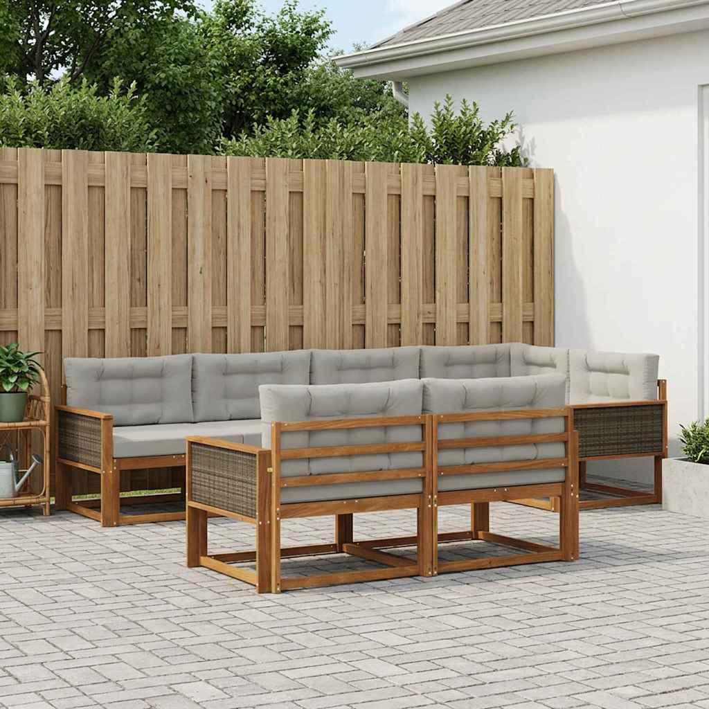Buiten bankenset met kussen 7 pcs Natuurlijk en Lichtgrijs