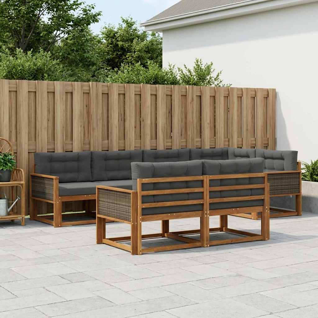 Buiten bankenset met kussen 7 pcs Natuurlijk en Antraciet