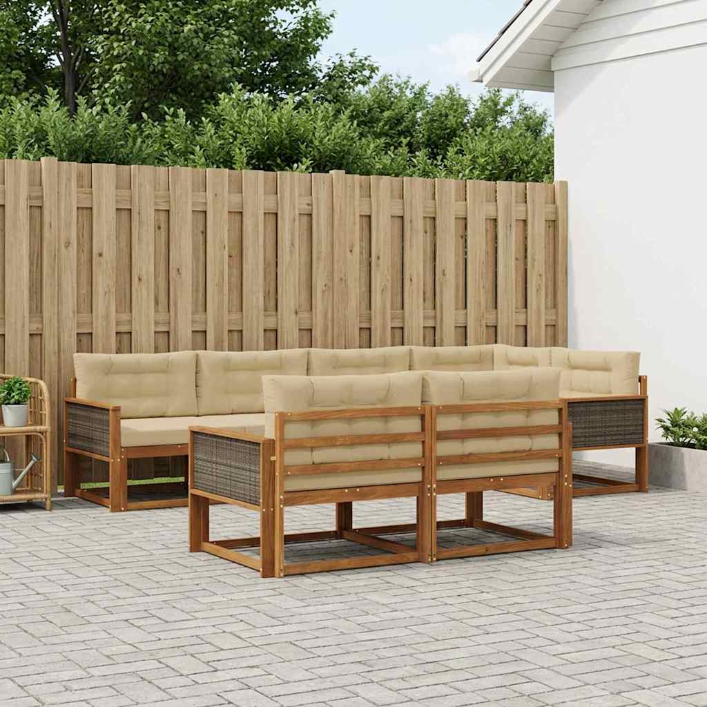 Buiten bankenset met kussen 7 pcs Natuurlijk en Beige – afbeelding 1