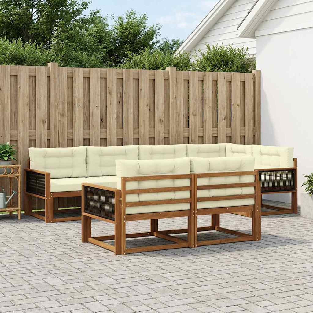 Buiten bankenset met kussen 7 pcs Natuurlijk en Crème – afbeelding 1