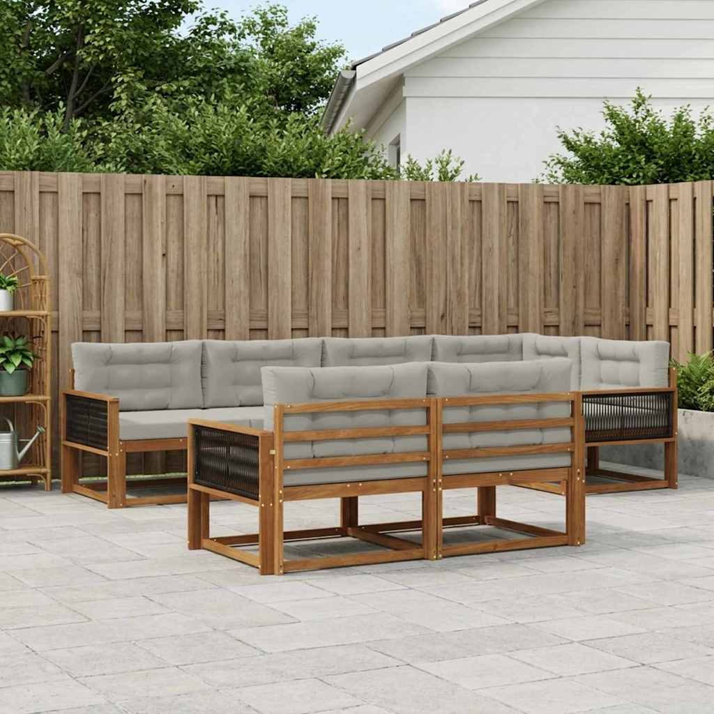 Buiten bankenset met kussen 7 pcs Natuurlijk en Lichtgrijs – afbeelding 1